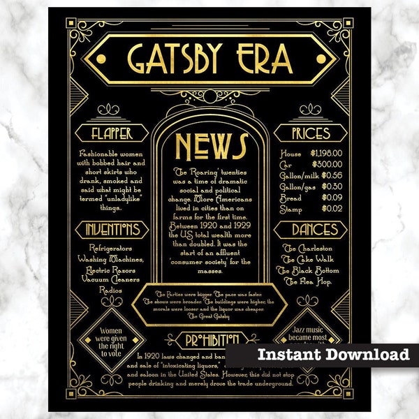 The Great Gatsby decoration, Art Deco poster, Great Gatsby prop