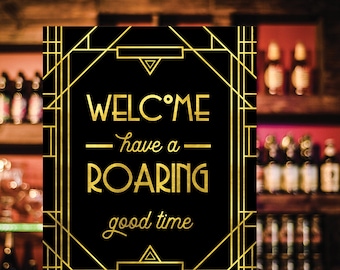 Gatsby Welcome Sign, Roaring Twenties Gold Party Decor (Digital Download)