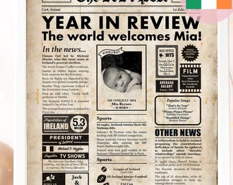 Irish 1st Birthday Newspaper Poster: 2024 Time Capsule Gift (Digital Download)