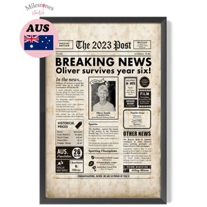 Year 6 & Year 12 Graduation present - Gift for student - Personalised newspaper with Aussie facts