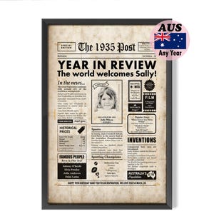 1935, 90. Geburtstag australisches Zeitungsgeschenk, personalisiertes Plakat, gerahmte & digitale Optionen, echter australischer Verkäufer