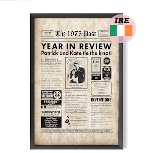 Póster digital del periódico irlandés de 1975 para celebrar los 50 años de matrimonio (Irlanda), personalizado e imprimible.