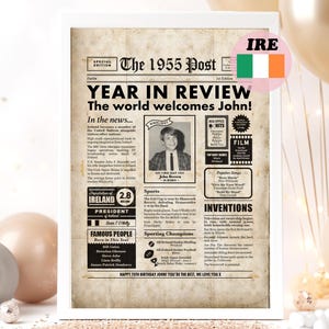Periódico Irish Year In Review de 1955, regalo del 70.° aniversario para hombre o mujer, cartel imprimible El año en que naciste, impresión en tamaños A2, A3 y A4