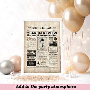 Irish 80th Birthday Newspaper Sign 1944 Digital Personalised Year You Were Born Poster About Ireland image 3