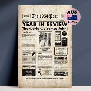 70th Birthday Gift, 1954 Year You Were Born Newspaper, 70 Years Ago Sign, Genuine Aus Seller, Framed or Digital Options