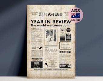 70th Birthday Gift, 1954 Year You Were Born Newspaper, 70 Years Ago Sign, Genuine Aus Seller, Framed or Digital Options