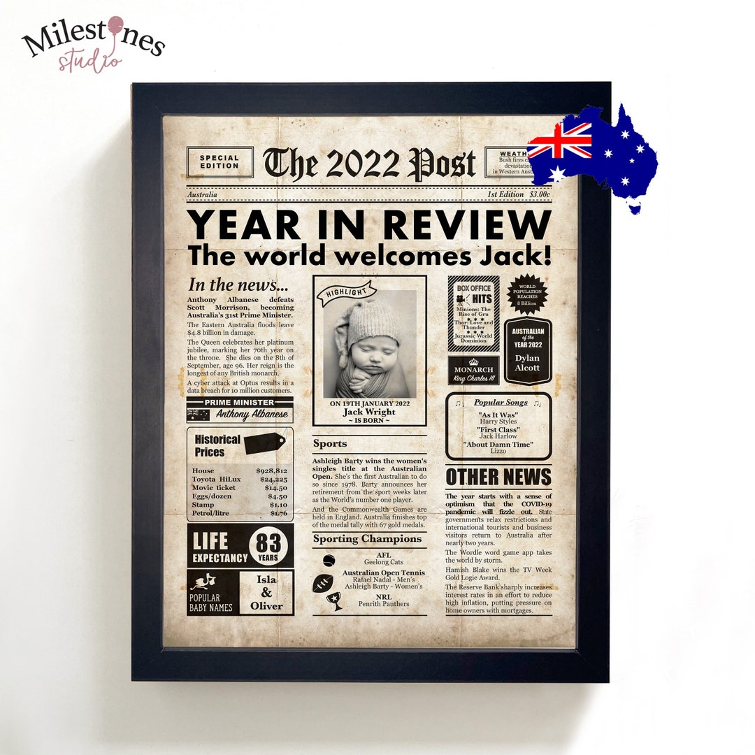 1st Birthday Keepsake 2022 Newspaper Printable File With Own Etsy
