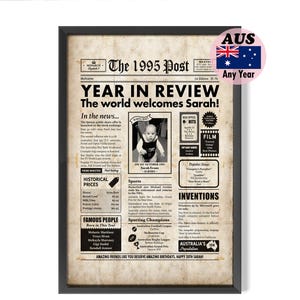 Australian 30th Birthday Newspaper Gift For Him or Her, 1995 Custom Poster about 30 Years Ago