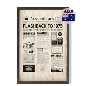 Australische 50. Geburtstag Zeitung Party Dekoration - 1975 Instant Download Jahr der Geburt Poster mit australischen Fakten