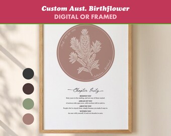 Personalised Australian Birth Flower Print, 60th Birthday Gift for Mum (Digital or Framed)