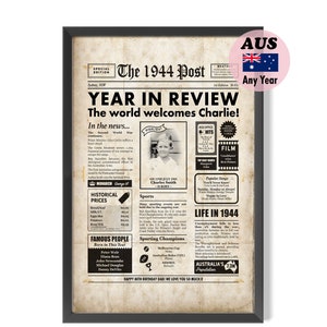 80th Birthday Gift - 1944 Year You Were Born Australian Poster - 80 Years Ago Sign