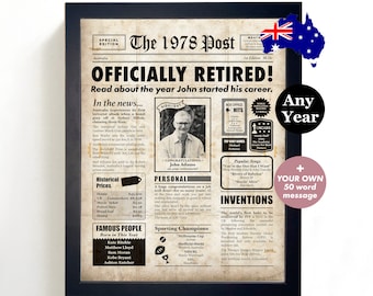 Australian Retirement Gift for Men or Women -  Custom Digital Retirement Poster for Work Colleague