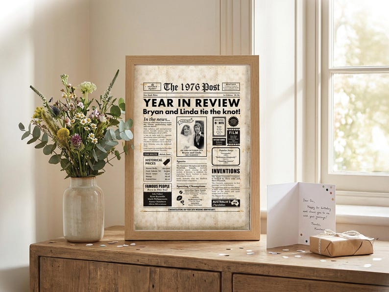 Australian 50th Anniversary Sign - Golden Wedding Anniversary Decoration - Framed & Digital Option - Aussie Seller image 4