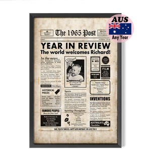 Póster de regalo de periódico australiano para el 60.º cumpleaños de 1965 para hombre o mujer, año en que nació