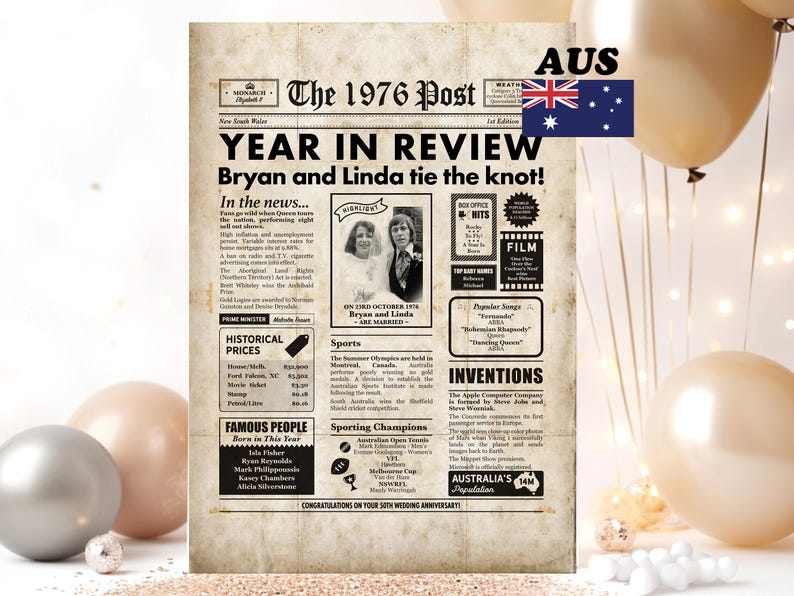 Australian 50th Anniversary Sign - Golden Wedding Anniversary Decoration - Framed & Digital Option - Aussie Seller image 1