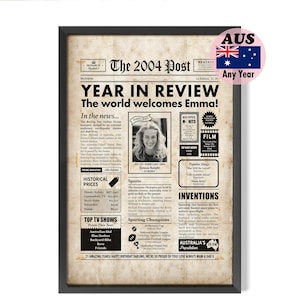2004 Year You Were Born Sign, 21st Birthday Gift, Australian Personalised Newspaper, Genuine Aust. Seller