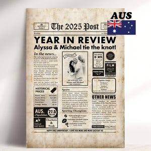 AUSTRALIAN Anniversary Gift - 1 Year Wedding Anniversary 2025 Personalised Newspaper Print - Digital or Framed