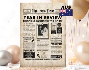 40th Anniversary Newspaper Poster Gift for Parents, 1986 Australian Facts (Digital or Framed)