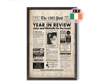 Presente de 40º aniversário da Irlanda, pôster de jornal de 1985 com fatos sobre a Irlanda, presente para pais