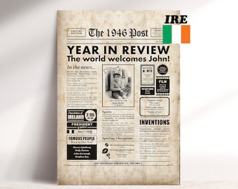 Presente de aniversário de 80 anos para irlandeses de 1946, jornal imprimível do ano em que você nasceu