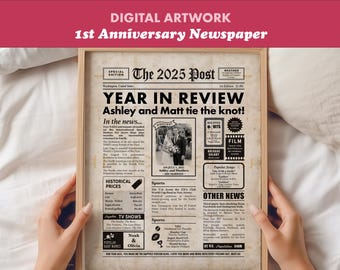 1st Anniversary Gift 2025 Newspaper for Husband or Wife, 1 Year Wedding Anniversary For Couple