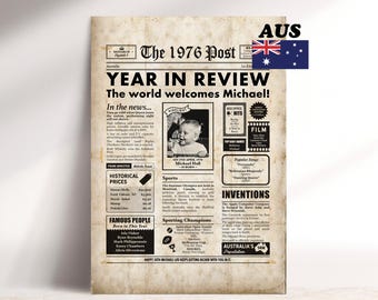 AUSTRALIAN 50th Birthday Newspaper Gift, 1976 Personalised Digital Poster with Australian Facts