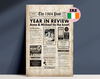 Ireland 1964 Newspaper - 60th Anniversary Gift - Personalised Digital Irish Poster