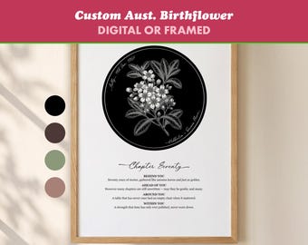 70th Birthday Gift, Personalised Australian Native Birth Flower Print, Custom Name Poem (Digital or Framed)