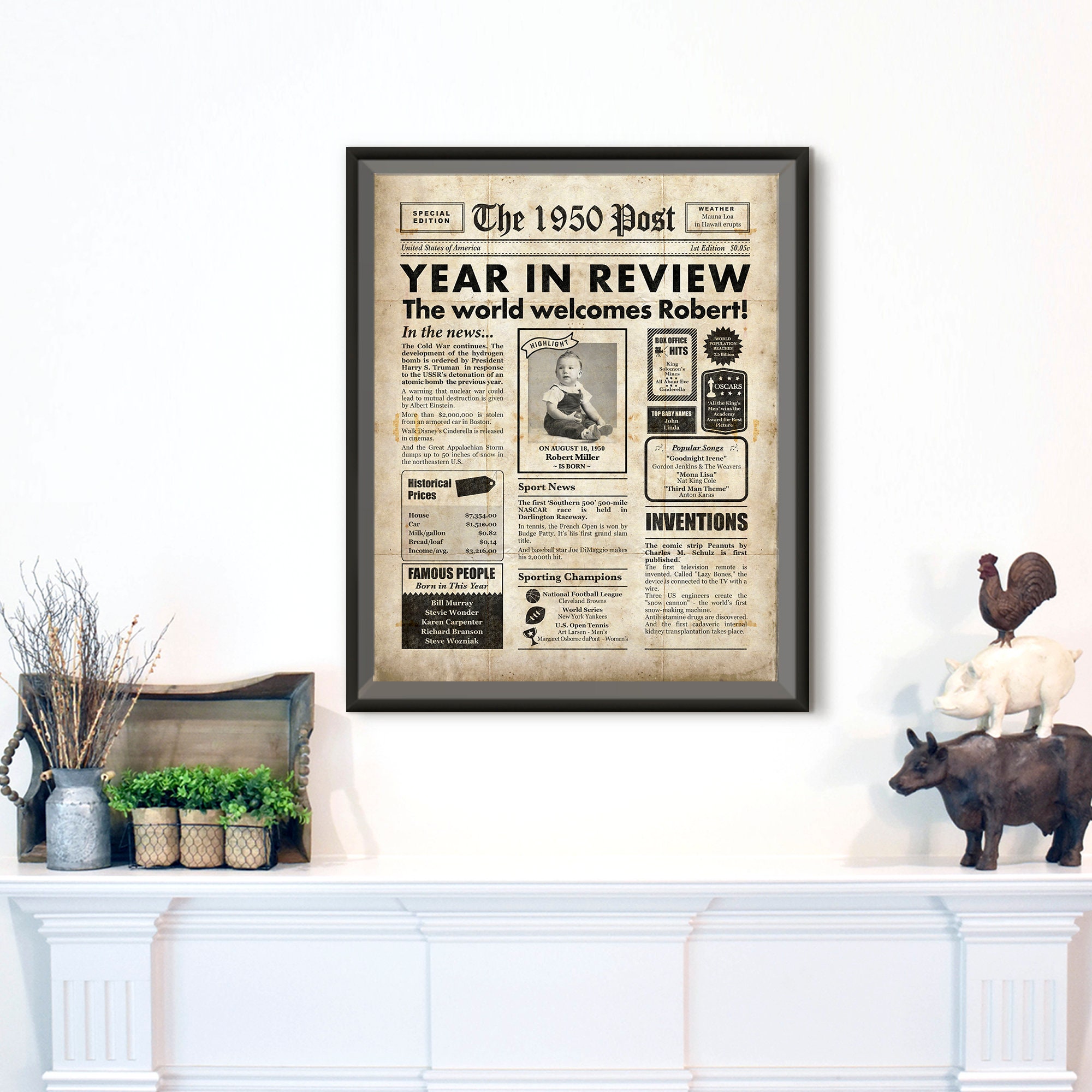 1950 newspaper poster personalized newspaper printable jpg Etsy