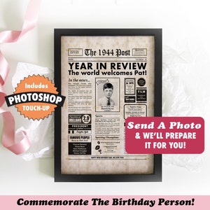 Irish 80th Birthday Newspaper Sign 1944 Digital Personalised Year You Were Born Poster About Ireland image 2