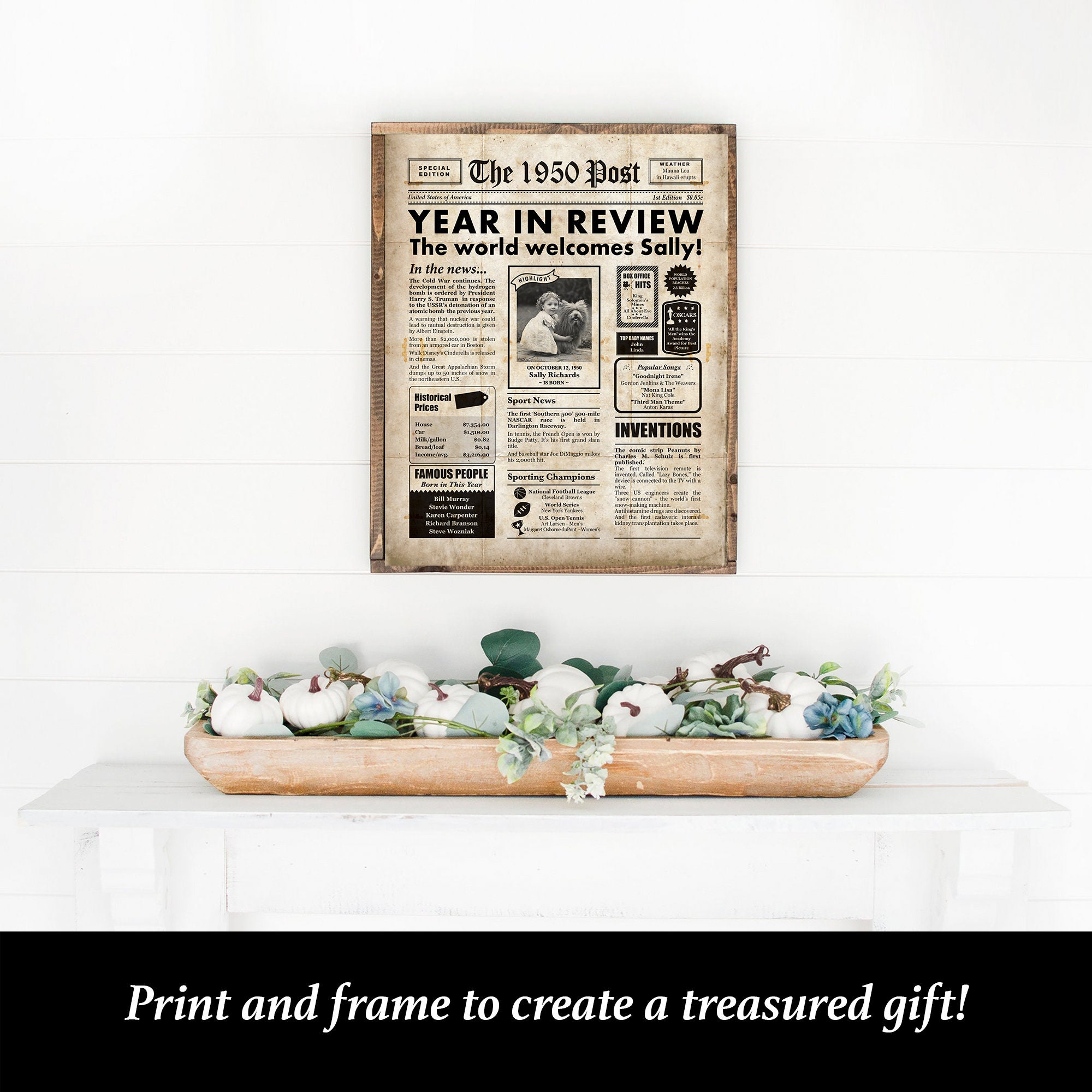 1950 newspaper poster personalized newspaper printable jpg Etsy