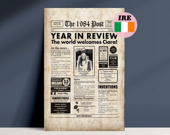 40th Irish Birthday Newspaper, 1984 Poster About Ireland, Personalised Digital File