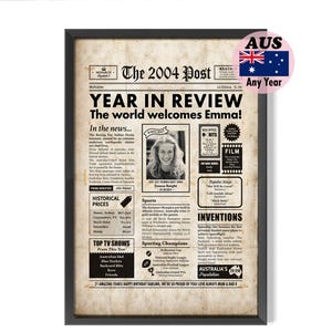 21st Birthday Gift for Son or Daughter, 2004 Personalised Year In Review Australian Newspaper, Digital or Framed, Genuine Aust. Seller