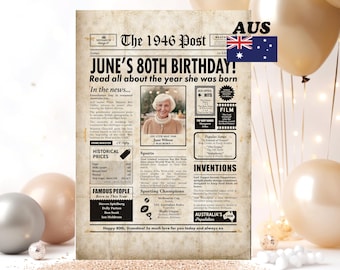 Jornal australiano personalizado de 1946 | Presente de aniversário de 80 anos (arte digital)