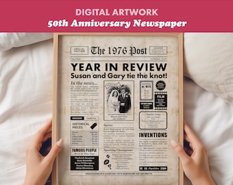Personalized 50th Anniversary Newspaper Print, 1976 Year in Review (Digital Download)