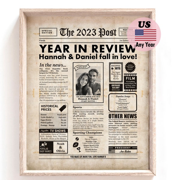 One Year Anniversary For Boyfriend, Custom Dating Anniversary Newspaper Gift, Digital File