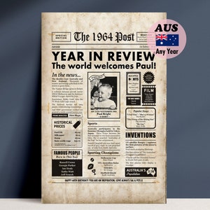 Australian 60th Birthday Gifts For Men & Women - 1964 Year Year You Were Born Decoration - Personalised Newspaper Poster - Aus. Seller