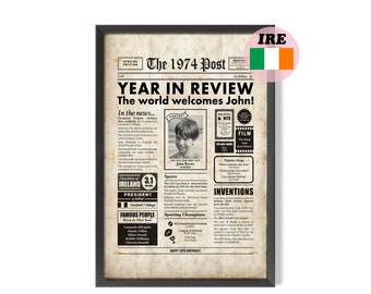 IRISH 50th Birthday, 1974 Personalised Newspaper Digital Poster