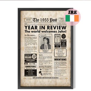 Regalo del 70.º cumpleaños de Irlanda, periódico de 1955 sobre Irlanda, archivo digital personalizado
