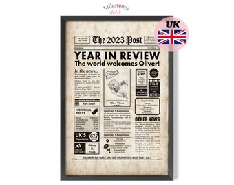 1st Birthday 2023 UK Year You Were Born Newspaper Gift, Baby Keepsake, 1st Birthday Sign