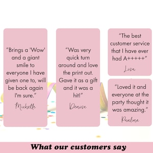Pu&ograve; includere: Immagine con testimonianze dei clienti su rettangoli rosa. Il testo include feedback positivi come "Porta un 'Wow'" e "Il miglior servizio clienti." La frase "Cosa dicono i nostri clienti" &egrave; in basso.
