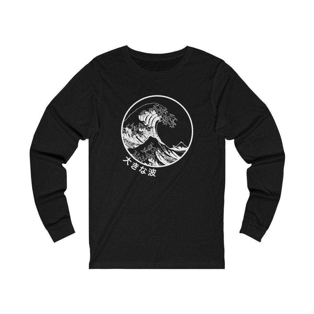 Image of Great Wave Circle - Unisex Long Sleeve Tee Aesthetic T-Shirt, Japanese Shirt, Aesthetic, Aesthetic Clothing, Japanese T-Shirt, Japan