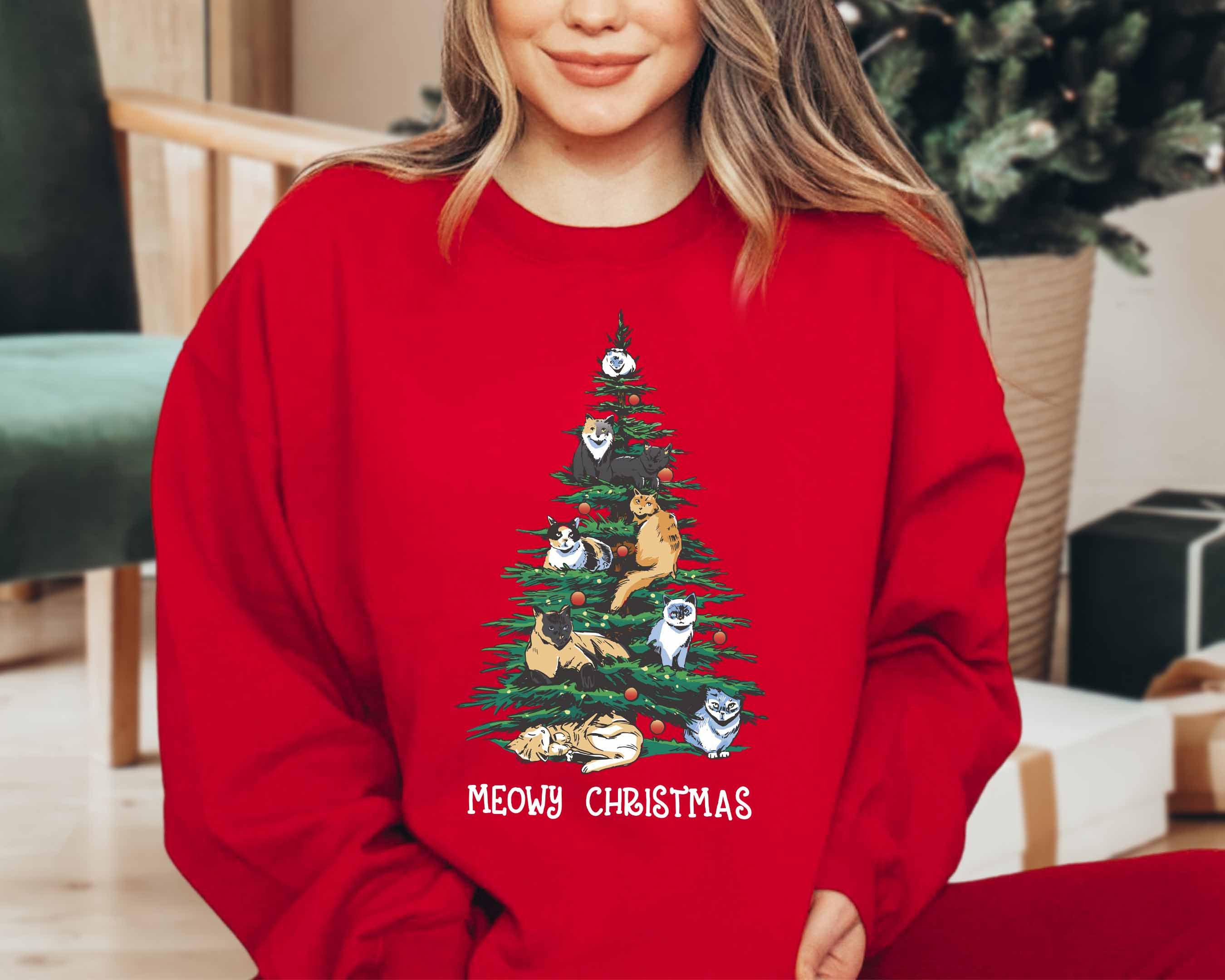 Discover Christmas Cat Sweatshirt Or Hoodie For A Christmas Outfit - Christmas Sweater, Cat Shirt, Cat Christmas graphic Tee, Christmas Crewneck sweatshirts