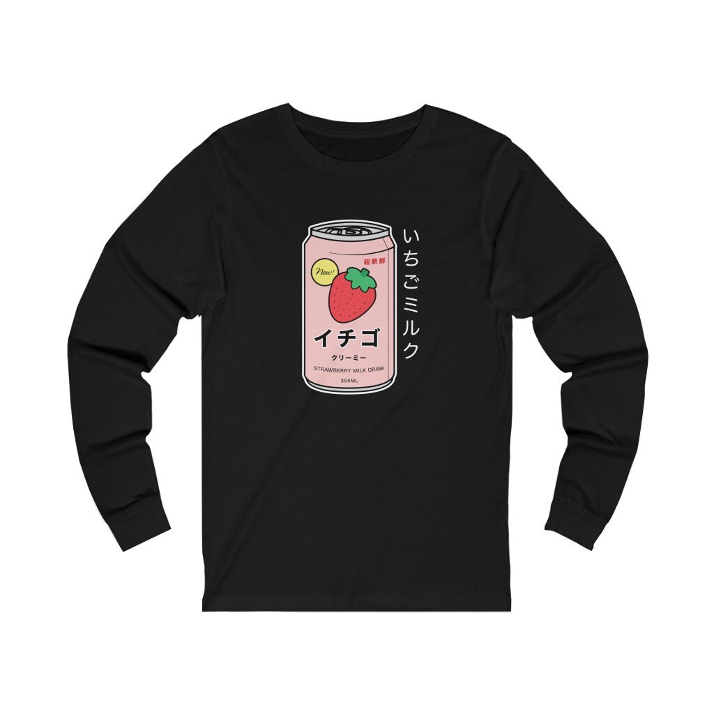 Image of Japanese Strawberry Drink - Unisex Long Sleeve Tee Aesthetic T-Shirt, Japanese Shirt, Aesthetic, Aesthetic Clothing, Japanese T-Shirt, Japan