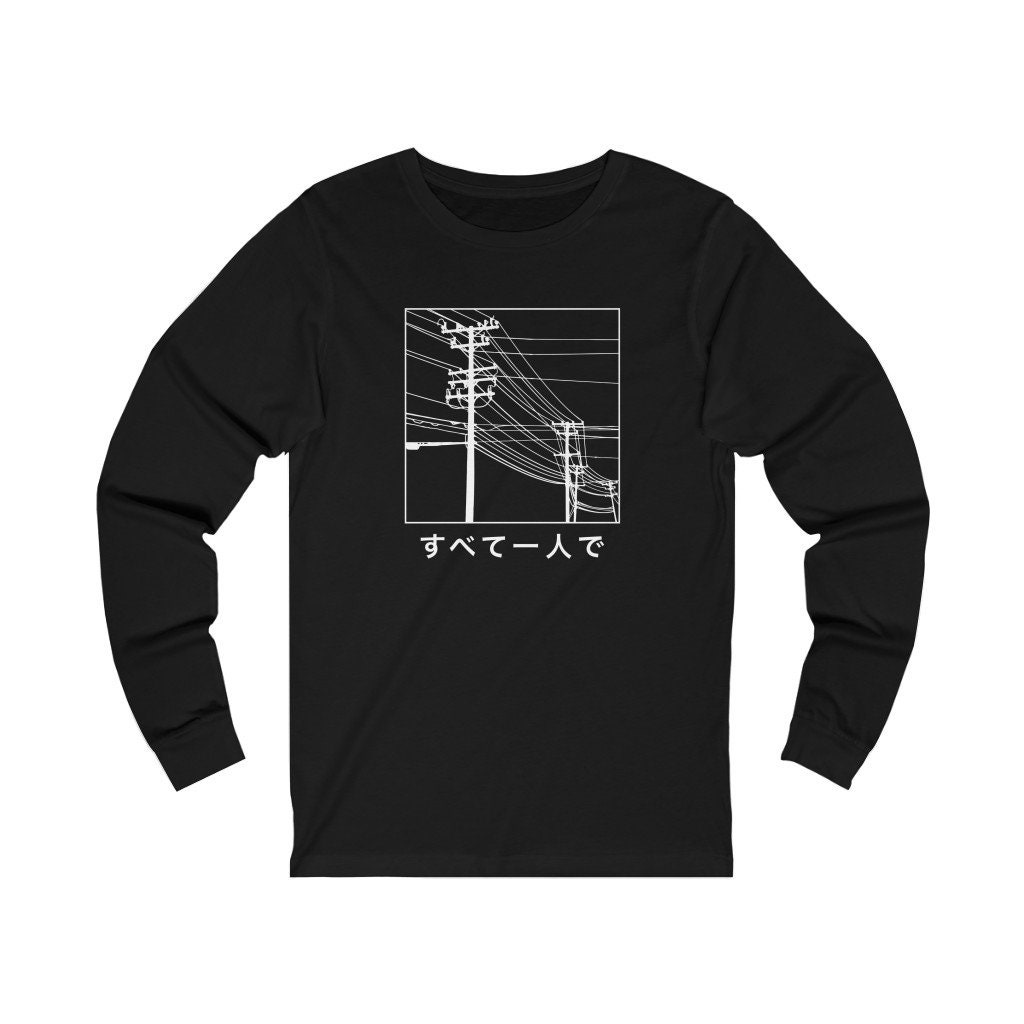 Image of All Alone - Unisex Long Sleeve Tee Aesthetic T-Shirt, Japanese Shirt, Aesthetic, Aesthetic Clothing, Japanese T-Shirt, Japan