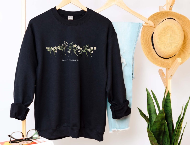 White Wildflowers Sweatshirt for a Cottagecore or Aesthetic Outfit -Womens Graphic Sweaters in Unisex Size Perfect Clothing for Plant Lovers 