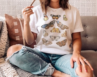 Vintage Butterflies T Shirt for a Aesthetic, Distressed or Vintage Outfit - Womens Graphic Tee in Unisex Size - Perfect for Butterfly Lovers