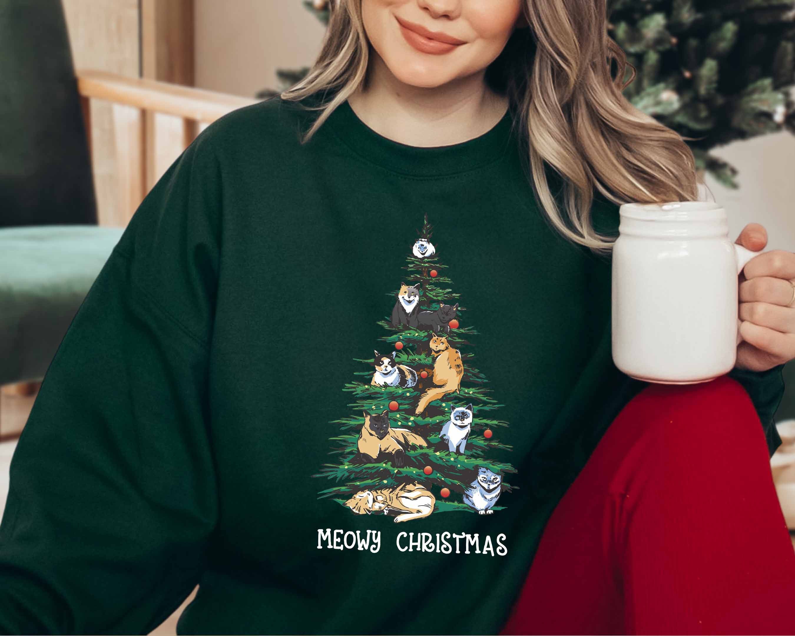 Discover Christmas Cat Sweatshirt Or Hoodie For A Christmas Outfit - Christmas Sweater, Cat Shirt, Cat Christmas graphic Tee, Christmas Crewneck sweatshirts