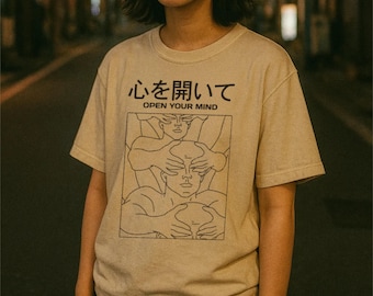 Japanisches Ästhetik-T-Shirt Open Your Mind - Minimalistisches Line Art-T-Shirt