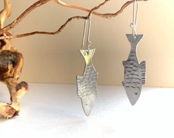 large light hanging earring fish made of aluminum with silver hook, summer jewelry, statement - handmade and unique